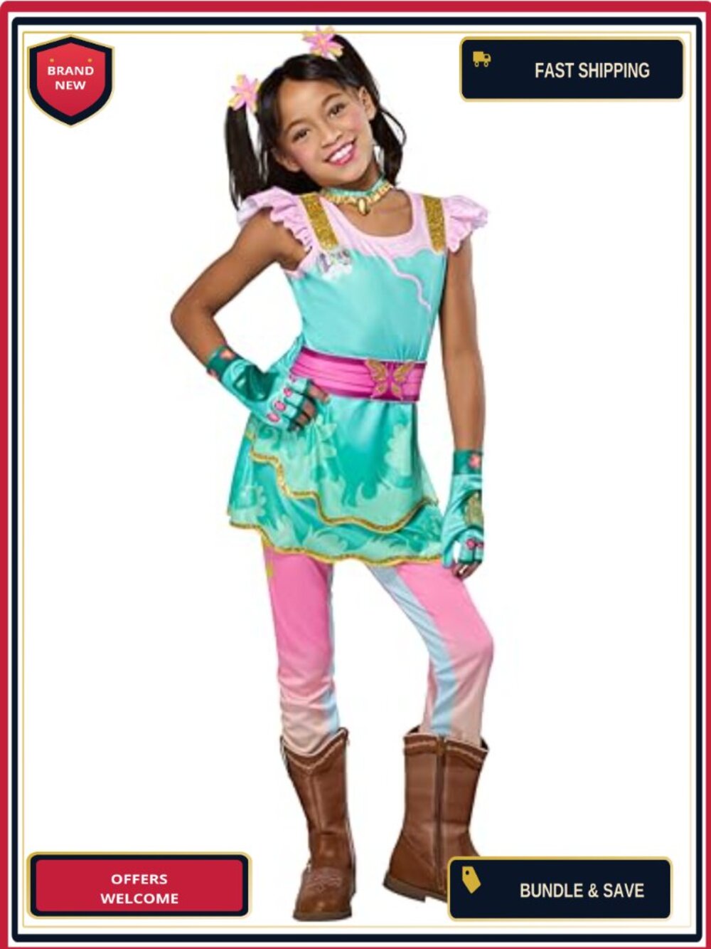 Girls Unicorn Academy Ava Costume Dress Leggings Gloves Size 10/12